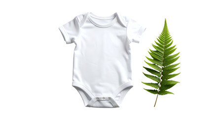 White Baby Bodysuit with Green Leaf.