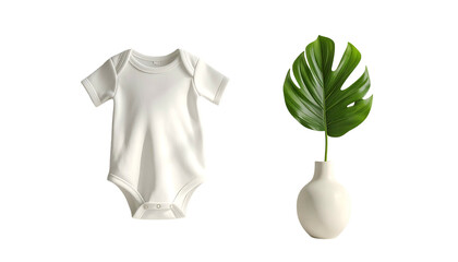 White Baby Bodysuit and Monstera Leaf.