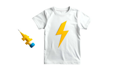 White T Shirt with Yellow Lightning Bolt.