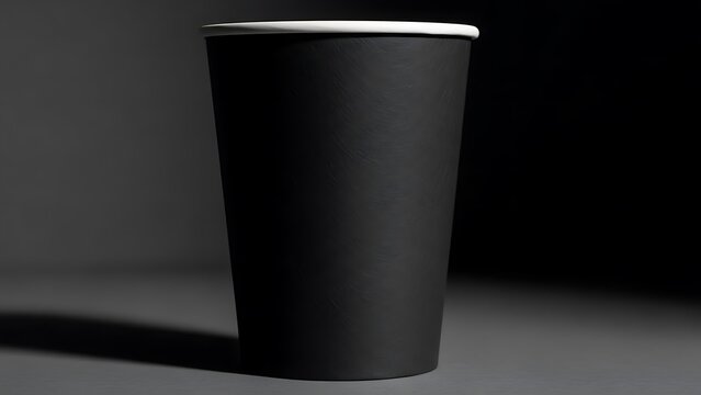 Empty black plastic cup isolated on dark background minimalist product mockup