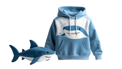Blue Hoodie with Shark Design on Front.