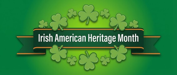 Fototapeta premium Irish American heritage month green ribbon wreath shamrocks celebratory announcement for Irish heritage recognition