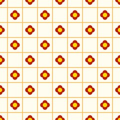 seamless floral pattern, Retro Floral Seamless Pattern with Orange Grid &ndash; Minimal Red and Orange Flowers