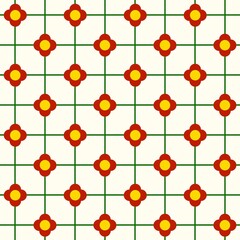 seamless floral pattern, Seamless Tulip Flower Pattern with Pink Grid &ndash; Red and Yellow Blossoms on Cream Background