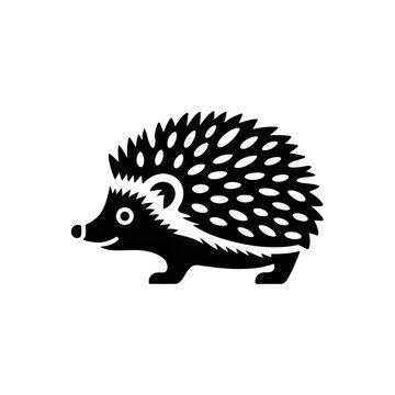 A black and white illustration of a hedgehog in a minimalist style. isolated on transparent background