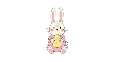 Fototapeta premium Adorable White Bunny Holding Easter Egg in Pink Outfit on Black Background
