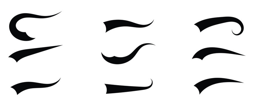 Decorative curved shape vector Swoosh tails or swashes elements for test style, sports or brand logo and digital design. Vector illustration.