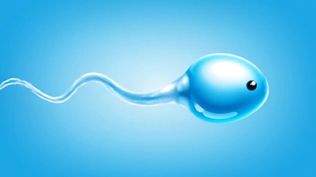Animated sperm cell illustration on light blue background