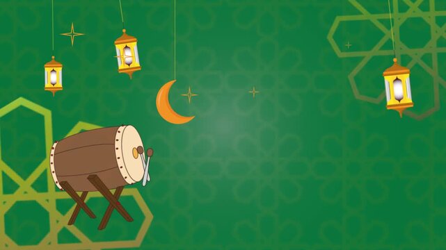 Islamic ornament footage showing beduk, lantern and crescent moon, designed for banners, posters, and religious events
