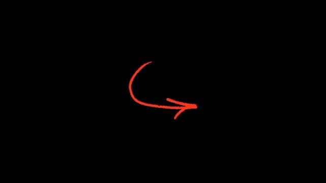 Dynamic red arrow pointing right on black background for direction and movement. Thin arrow pointing.