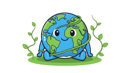 Cartoon Earth Character with Green Leaves 11.
