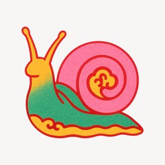 Colorful whimsical snail illustration.