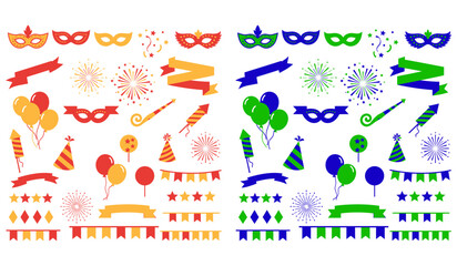 Naklejka premium Colorful carnival masks and party accessories collection on a festive background