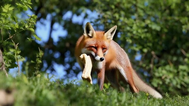 Red Fox Carrying Bone in Mouth.