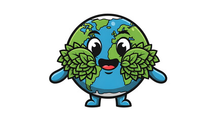 Obraz premium Cartoon Earth Character with Green Leaves 6.