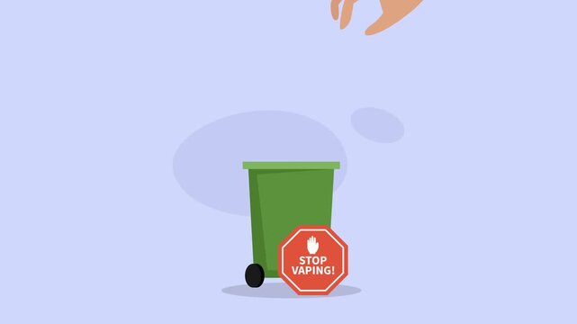 Stop Vaping and Smoking Cessation Concept with E-Cigarette Thrown in Trash cartoon animation