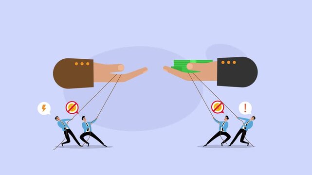 Corporate Corruption and Financial Manipulation Concept with Puppet Strings and Money cartoon animation