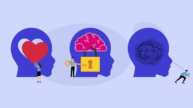 Mental health and psychology concept with emotional intelligence and therapy cartoon animation