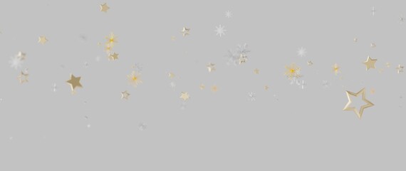 Festive gold stars and snowflakes falling on a light grey backdrop, perfect for holiday greetings a © vegefox.com