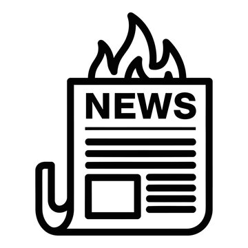 Burning newspaper icon symbolizing breaking news, hot topics, or urgent information.
