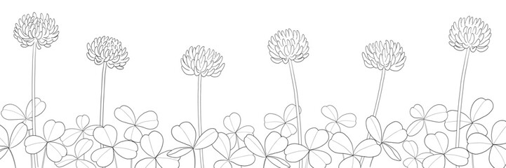 並んだシロツメクサの線画