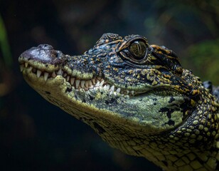 Fototapeta premium Close-up of a fearsome crocodiles head, showcasing its textured skin and sharp teeth in detail.