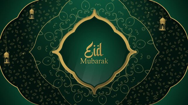 Eid Mubarak animation with islamic background for greetings, banners, Eid al-Fitr and Eid al-Adha celebrations