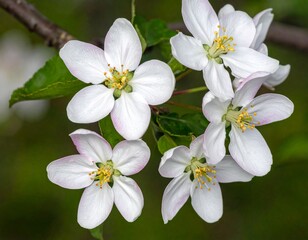 Obraz premium Close-up of Delicate White Apple Blossoms Blooming in Springtime Sunlight.