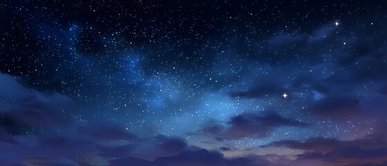Obraz premium Deep Blue Starry Night Sky with Soft Clouds and Milky Way