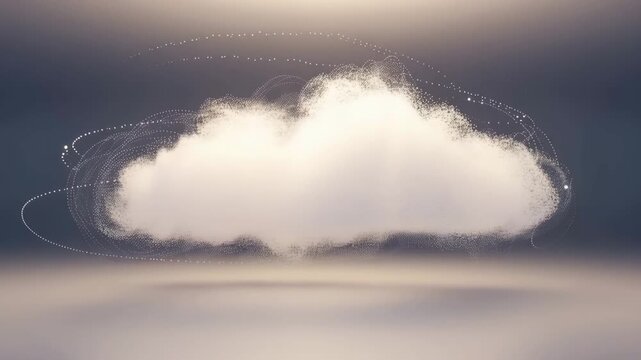 An artistic rendering of a luminous cloud, with an ethereal aura and gentle glow. The image depicts a fluffy cloud floating in a serene atmosphere, with a soft, dreamlike quality