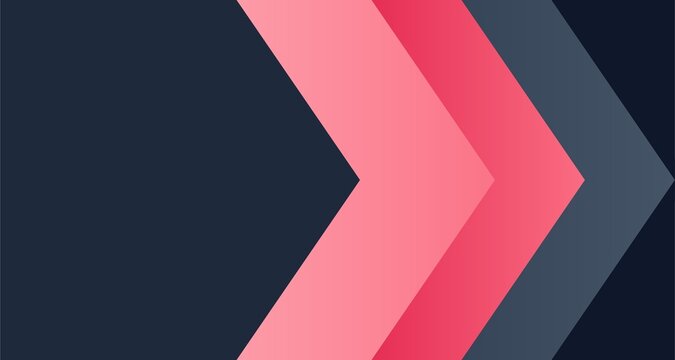 Chevron arrow graphic design element, pink and dark grey on black background, for website or presentation, overlay effect, template