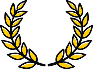 Obraz premium Golden laurel wreath award vector illustration featuring a decorative wheat and olive branch leaf frame symbol for a winner trophy or medal design