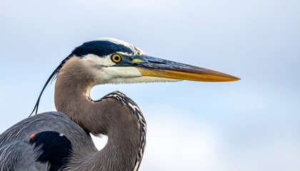 Close-up of a majestic Great Blue Heron, showcasing its striking features and elegant posture.