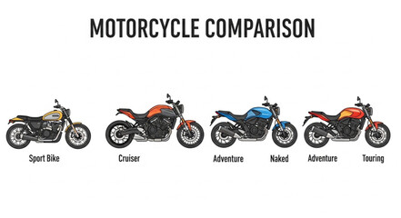 Motorcycle Comparison Chart Different Types of Bikes Labeled. © Ojo