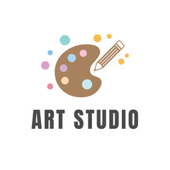 Creative Art Studio Logo Design with Palette and Pencil Vector