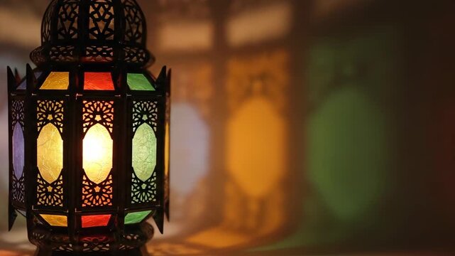Ramadan Lantern Illuminating a Festive Evening with Warm Glow and Ornate Design.