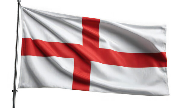 The flag of england waving on a pole with red cross on white background