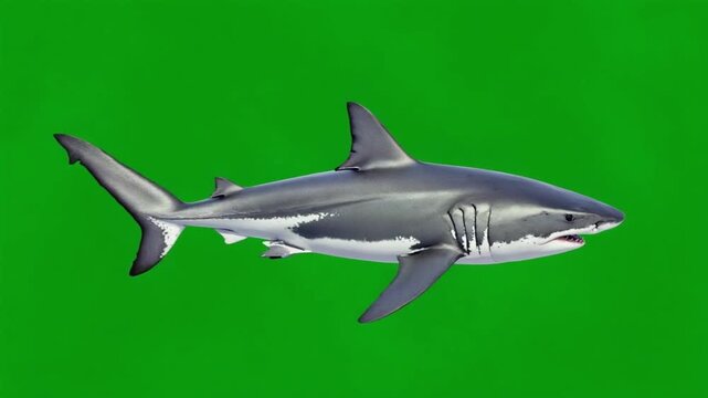 Gray shark swimming against green background