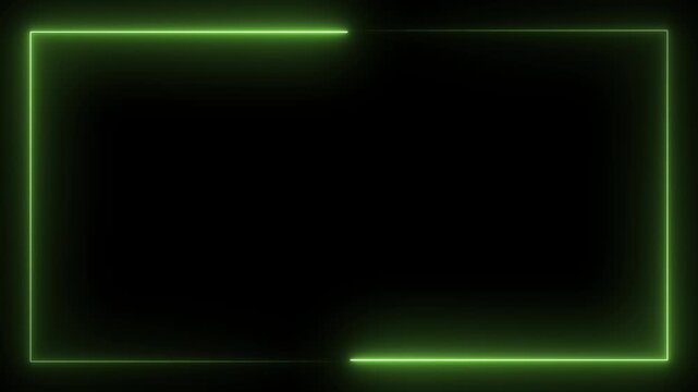 rectangle frame icon animated with glowing neon green color border frame display box. retro screen photo frame seamless rotation footage line movement on black background