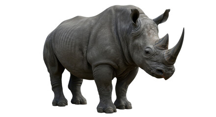 Obraz premium Realistic depiction of a rhinoceros isolated on white background in a natural stance