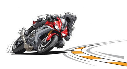 Motorcycle Racer Leaning into a Sharp Turn on a Racetrack. © king