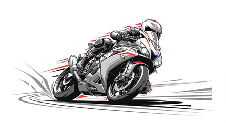 Motorcycle Racer Leaning into a Sharp Turn on a Track. © king