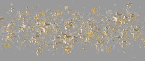 Elegant gold stars and snowflakes floating on a gray background, perfect for holiday greetings and © vegefox.com