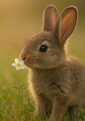 Adorable bunny with delicate flower.