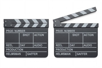 Fototapeta premium Two professional film clapperboards one open and one closed