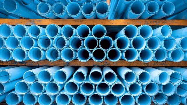 Blue plastic rolls creating an industrial pattern background