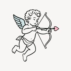 Obraz premium Cupid drawing with heart arrow.