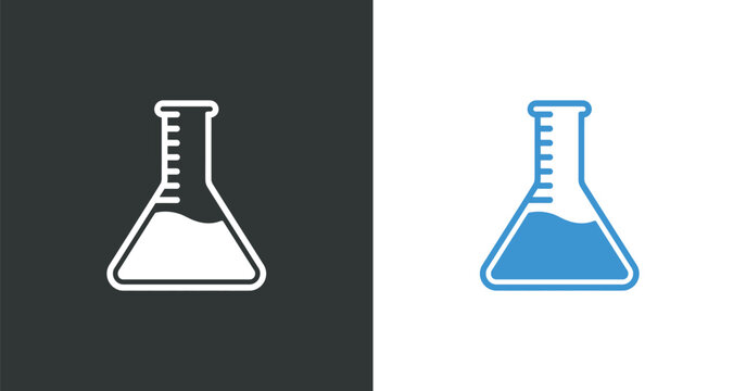 Two beakers one black and white one blue showcasing contrasting visual styles