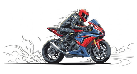 Motorcycle Rider in Full Gear Speeding on Sportbike. © Kirana