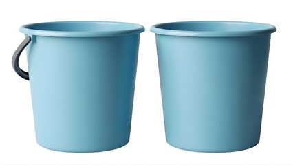 Two blue plastic buckets on transparent background for storage or organization needs